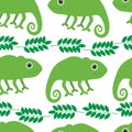 Seamless pattern Cute Chameleon and leaves vector illustration Royalty Free Stock Photo